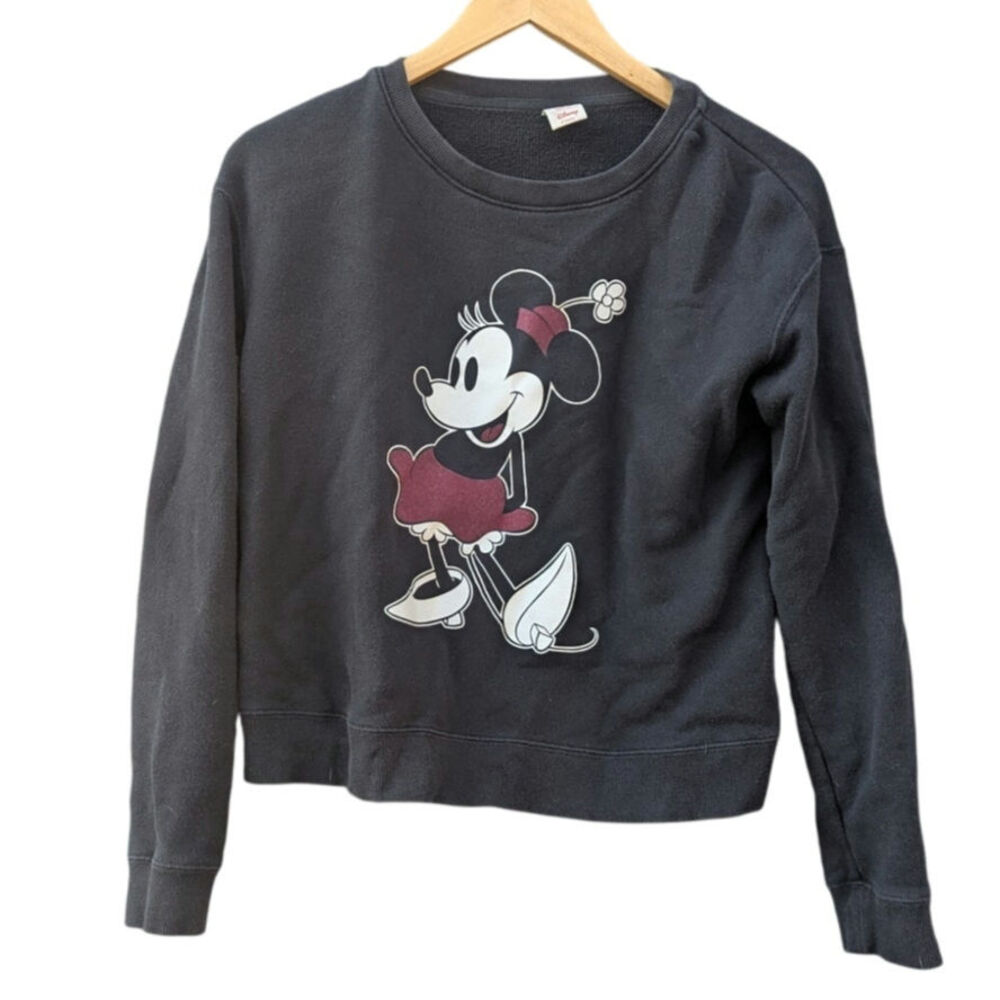 Mini Mouse Cropped Sweatshirt S Uni Qlo Disney Black Long Sleeve Jacket Crew